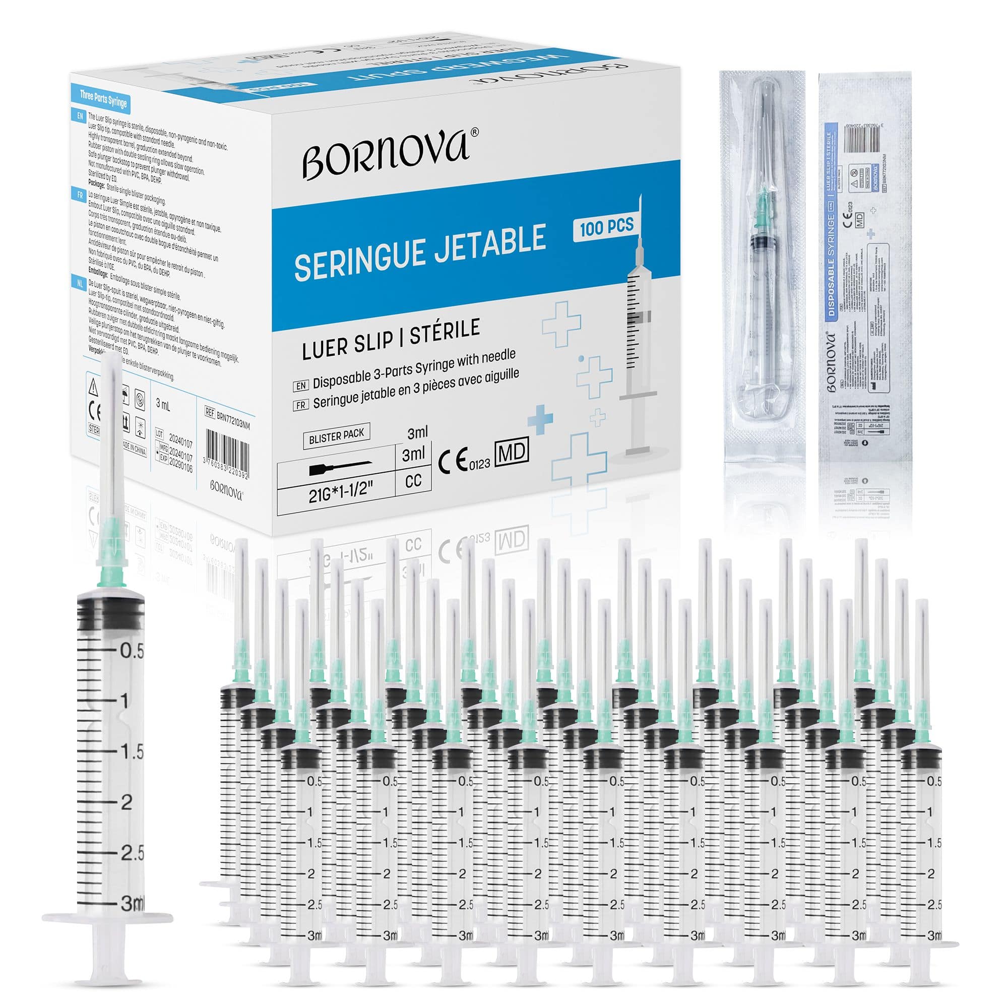 Bornova Dosing Syringe with Mounted 21G Needle, Luer Slip (3 ml, 5 ml, 10 ml) — 1 / 1