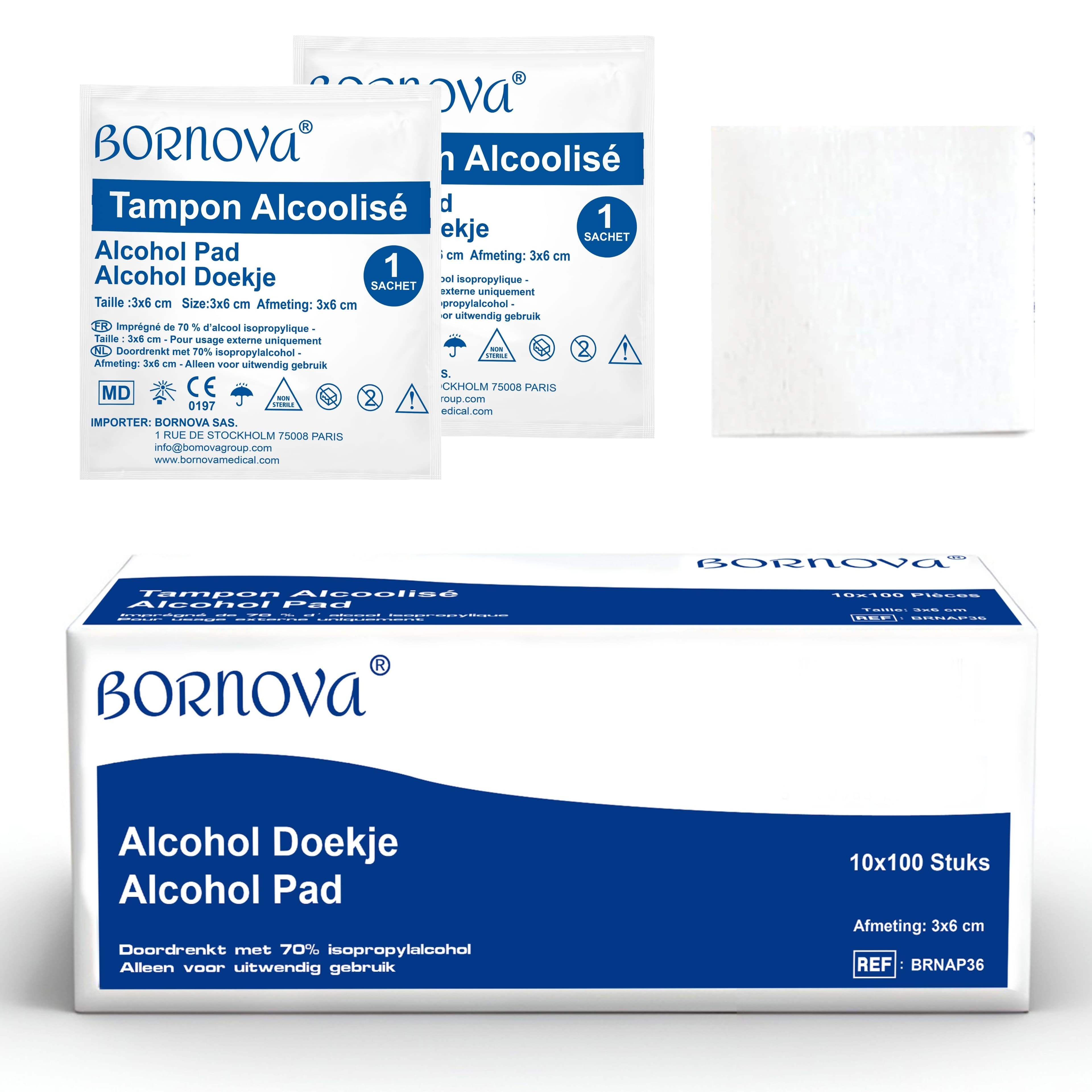 Bornova Alkoholtupfer zur Hautdesinfektion, 3 x 6 cm
